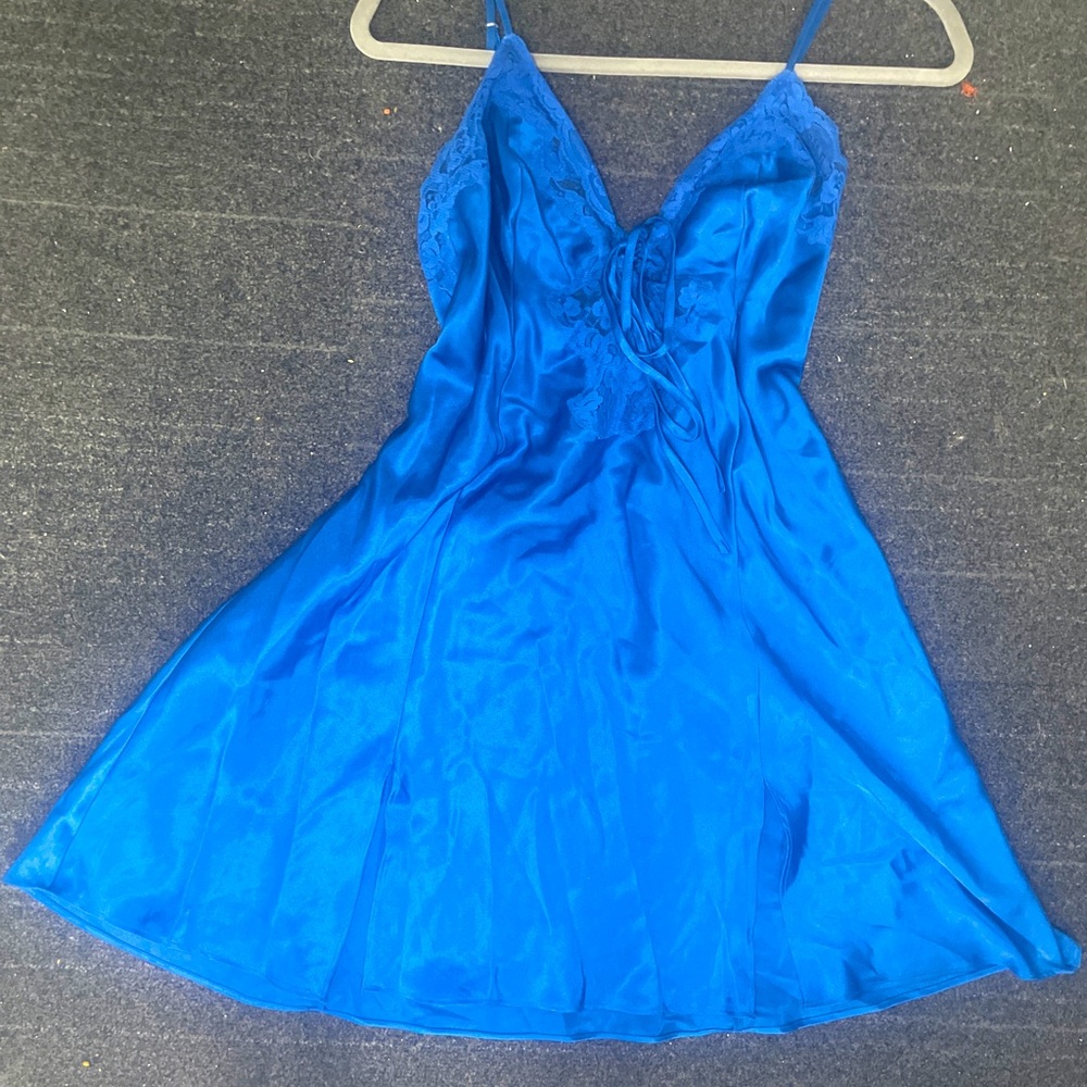 FREDERICK'S OF HOLLYWOOD BLUE DOUBLE SLIT OPEN FRONT BABYDOLL sz M/L - Picture 1 of 12